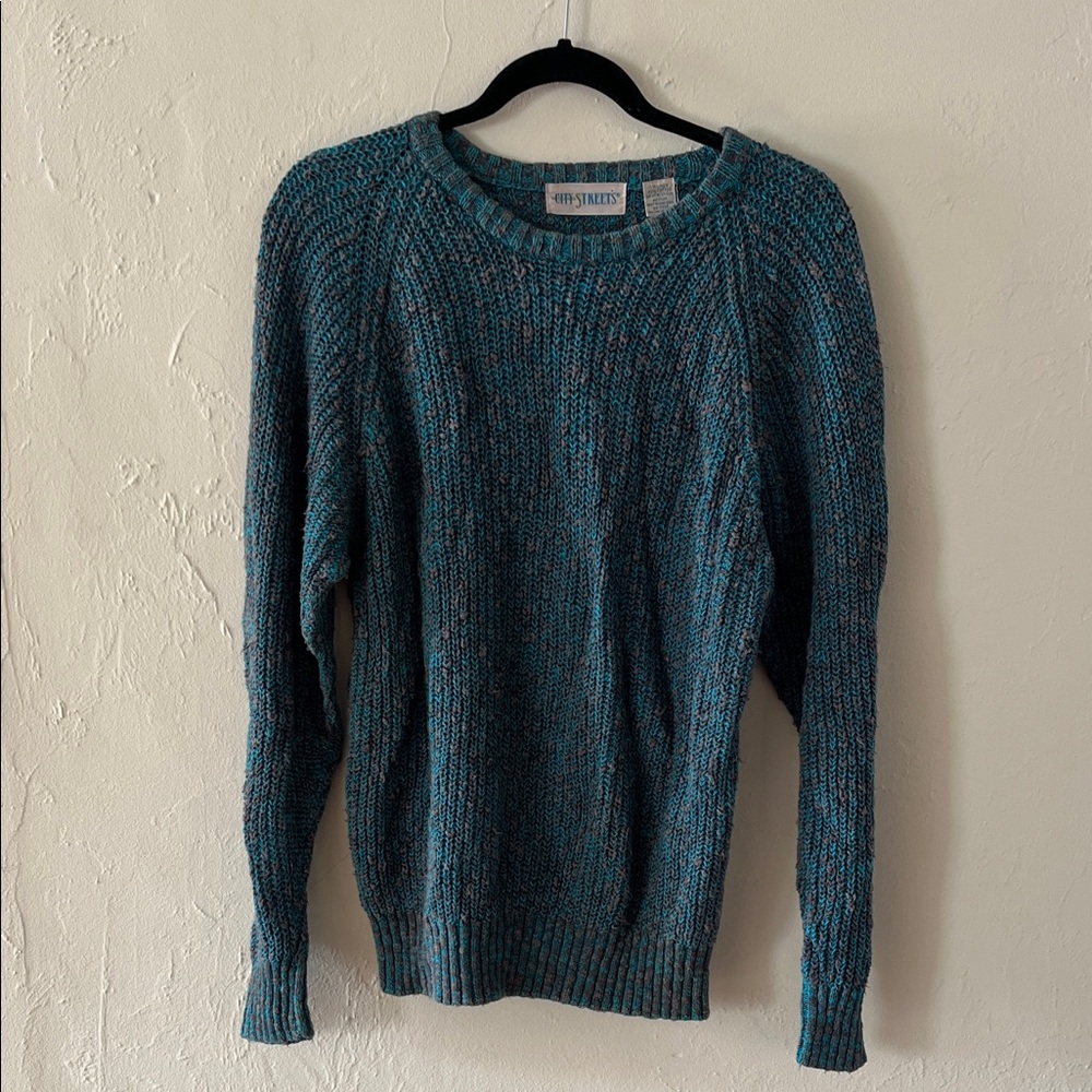 Linen and Cotton Teal Knit Crew Neck Sweater